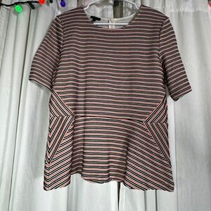 Talbots Striped Peplum Top Short Sleeve Women's Size M Preppy Classic Office